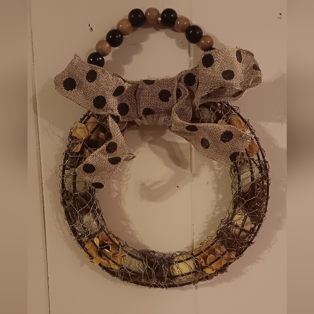Handmade Rustic Holiday Wreath with Polka Dot Bow